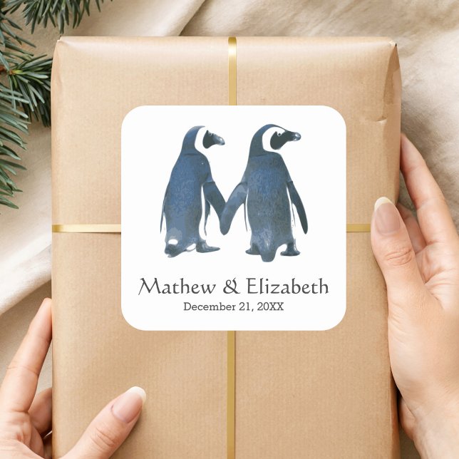 Two Cute Penguins | Romantic Wedding Square Sticker (Creator Uploaded)