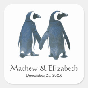 Two Cute Penguins   Romantic Wedding Square Sticker