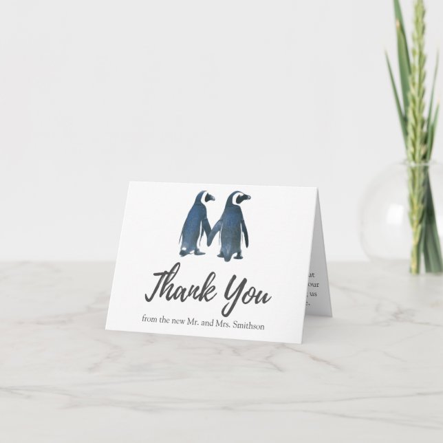 Two Cute Penguins | Romantic Wedding Thank You (Front)