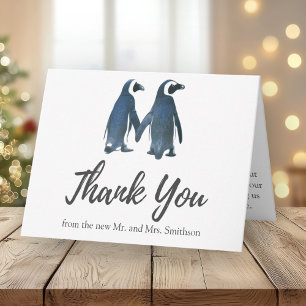 Two Cute Penguins   Romantic Wedding Thank You Card