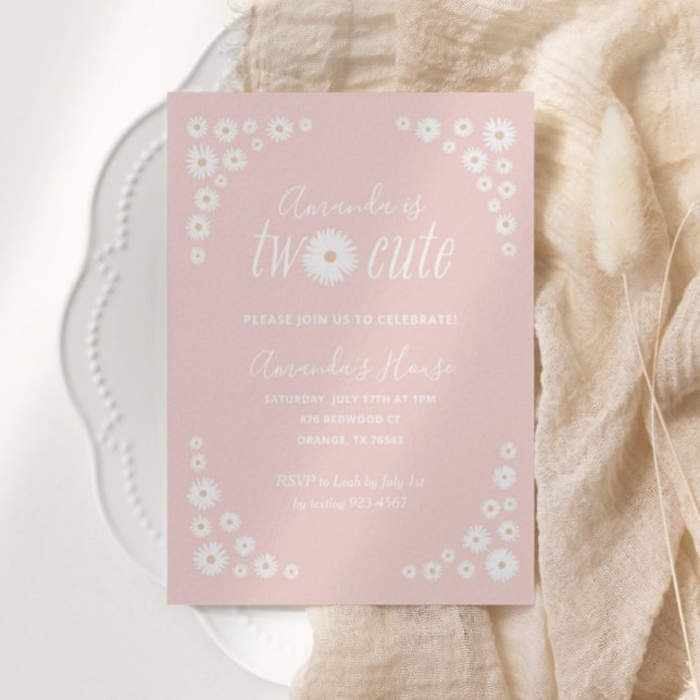 Two Cute Pink Daisy Floral Boho Birthday Invitation (Creator Uploaded)