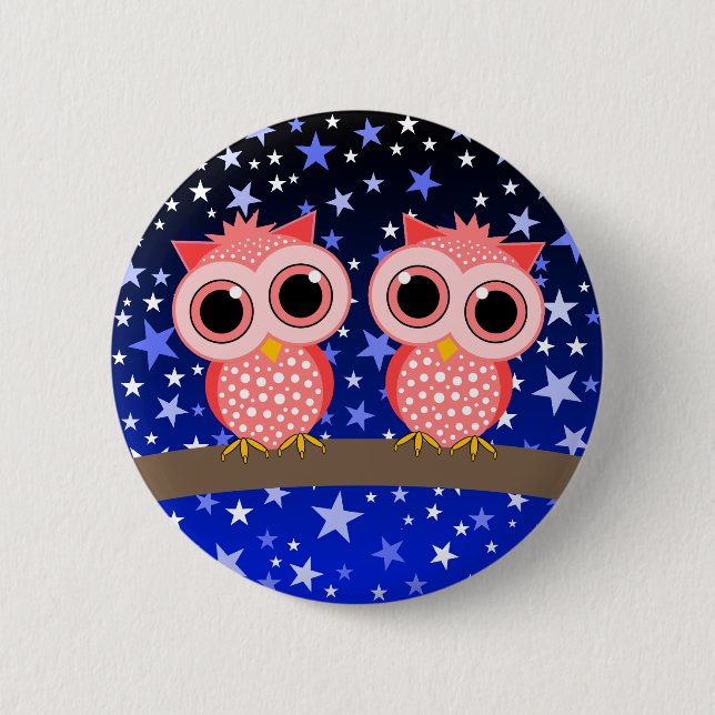 two cute pink owls 6 cm round badge (Front)