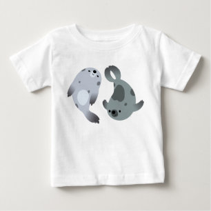 Two Cute Playful Cartoon Harp Seals Baby T-Shirt