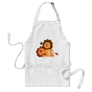 Two Cute Playful Cartoon Lions Apron