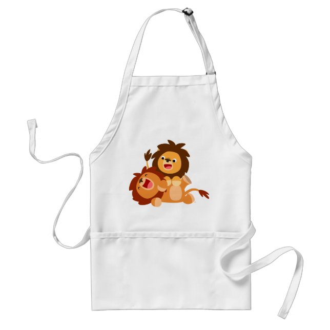 Two Cute Playful Cartoon Lions Apron (Front)