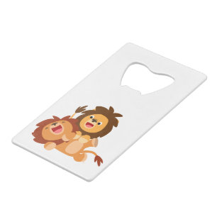 Two Cute Playful Cartoon Lions Bottle Opener