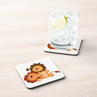 Two Cute Playful Cartoon Lions Coasters Set