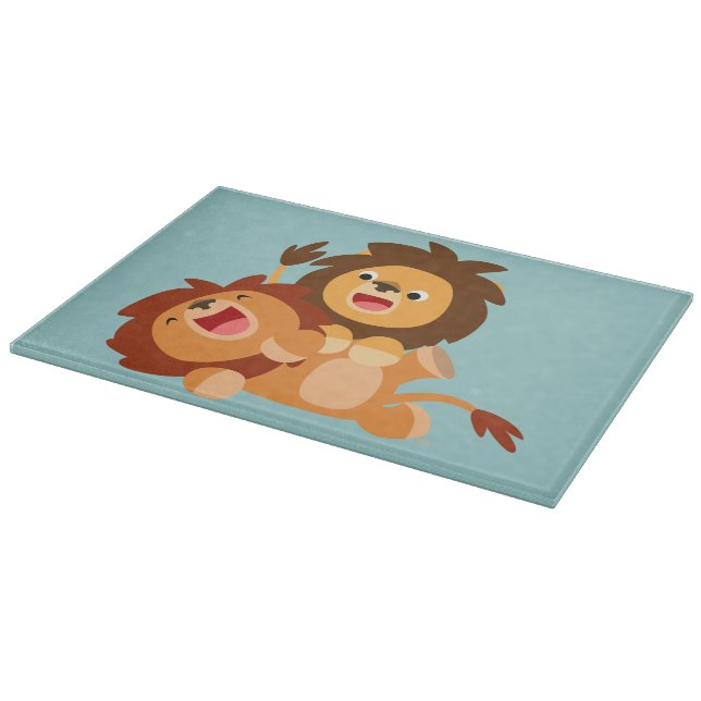 Two Cute Playful Cartoon Lions Cutting Board (Corner)