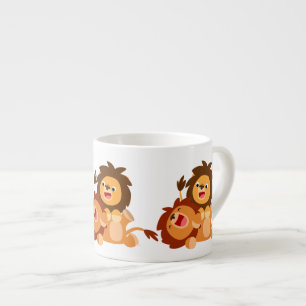 Two Cute Playful Cartoon Lions Espresso Mug