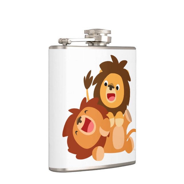 Two Cute Playful Cartoon Lions Hip Flask (Right)