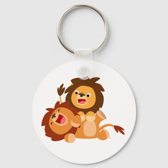 Two Cute Playful Cartoon Lions Key Ring (Front)