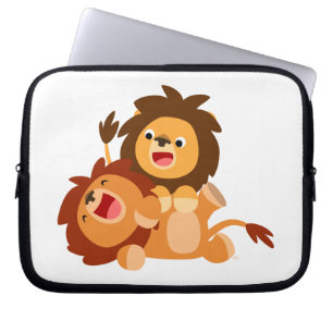 Two Cute Playful Cartoon Lions Laptop Case