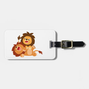 Two Cute Playful Cartoon Lions Luggage Tag