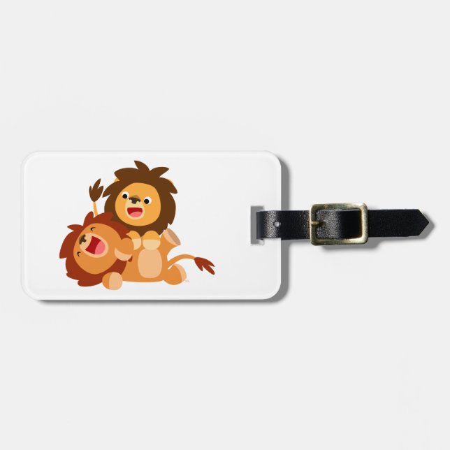 Two Cute Playful Cartoon Lions Luggage Tag (Front Horizontal)