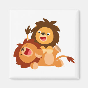 Two Cute Playful Cartoon Lions Magnet