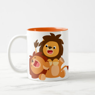 Two Cute Playful Cartoon Lions Mug