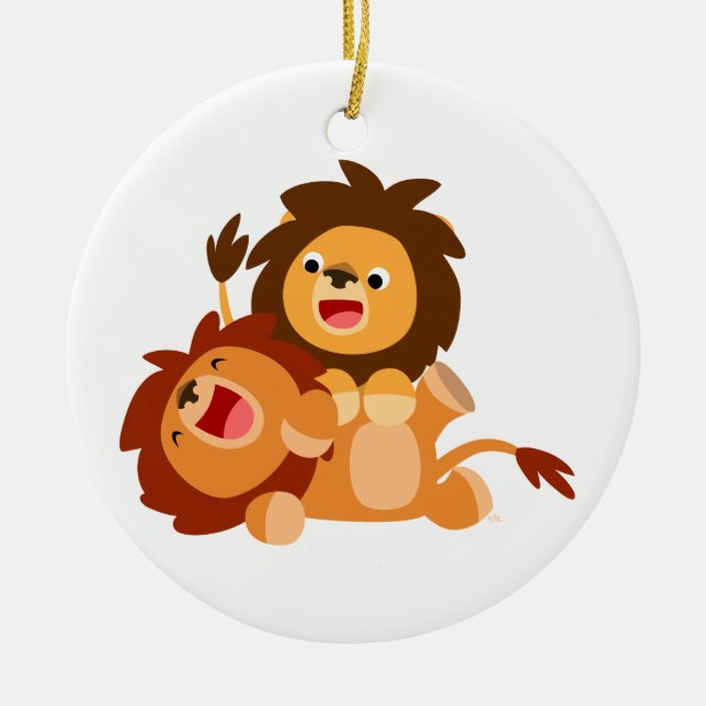 Two Cute Playful Cartoon Lions Ornament (Front)