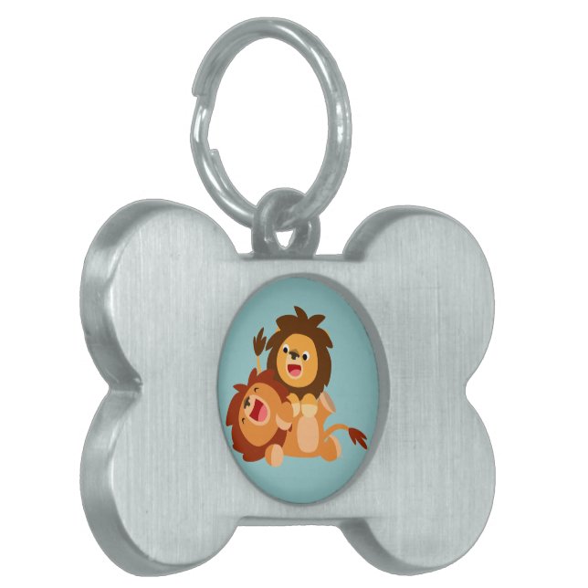 Two Cute Playful Cartoon Lions Pet Tag (Front Left)