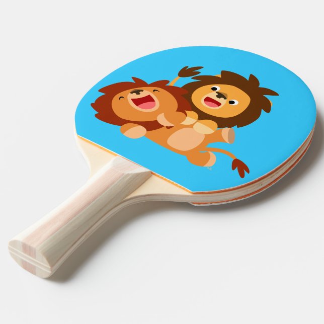 Two Cute Playful Cartoon Lions Ping Pong Paddle (Front Angle)