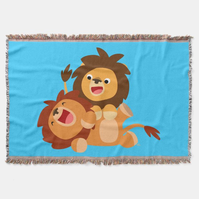 Two Cute Playful Cartoon Lions Throw Blanket (Front)