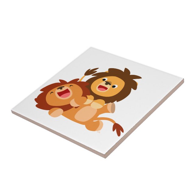 Two Cute Playful Cartoon Lions Tile (Side)