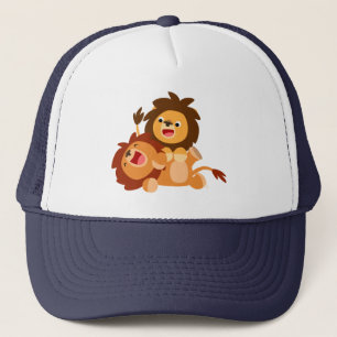 Two Cute Playful Cartoon Lions Trucker Hat