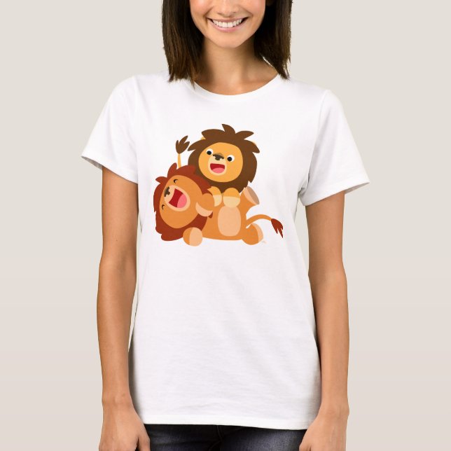 Two Cute Playful Cartoon Lions Women T-Shirt (Front)