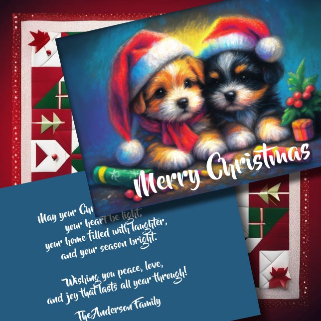 Two Cute Puppies in Santa Hats Holiday Card (Creator Uploaded)