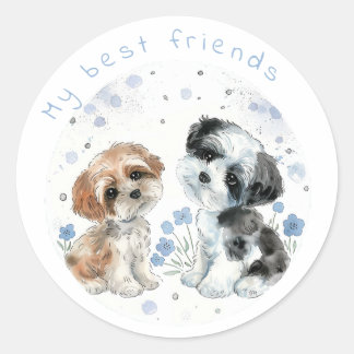 Two cute puppies, personalised classic round sticker