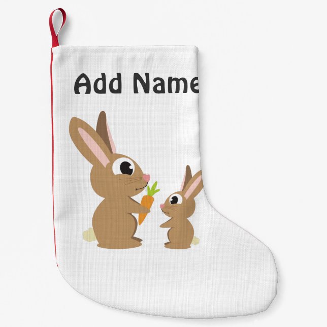 Two Cute Rabbits sharing a Carrot Small Christmas Stocking (Front)