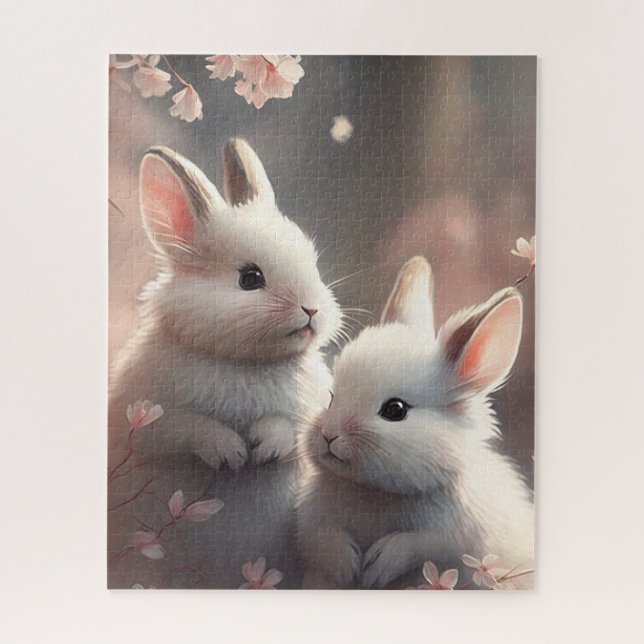 Two cute rabbits with sakura Jigsaw Puzzle (Vertical)