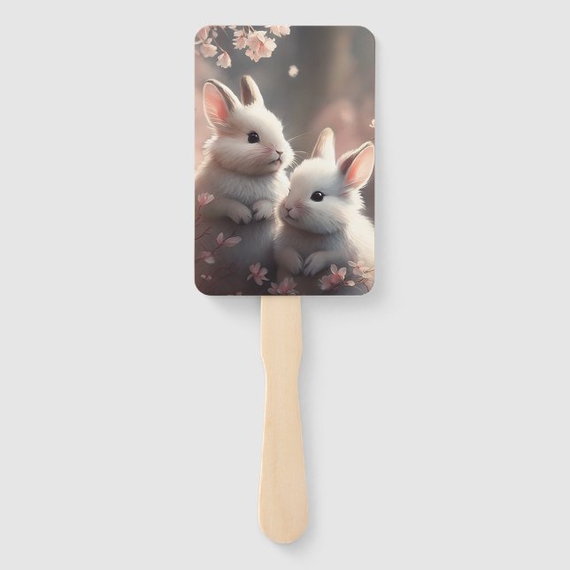 Two cute rabbits with sakura Set of Fans (Back)
