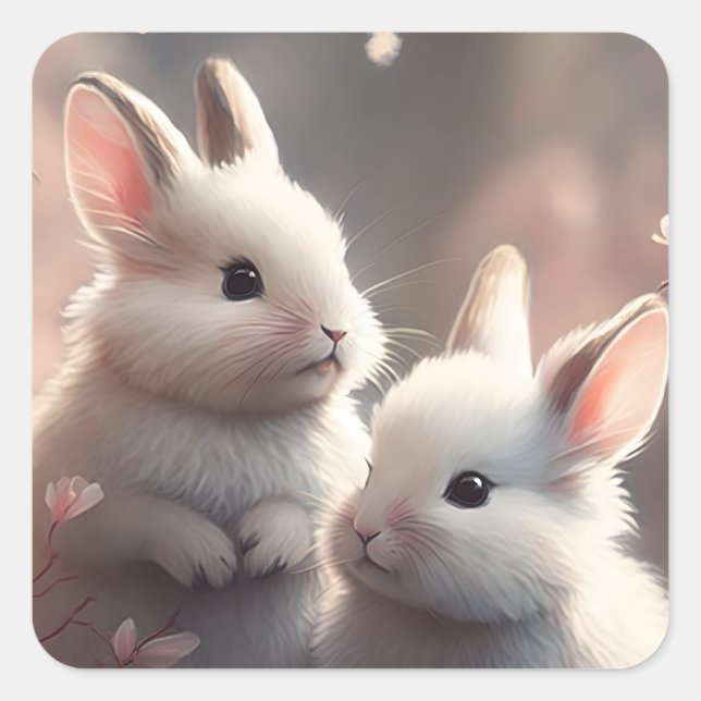 Two cute rabbits with sakura Square Sticker (Front)