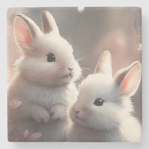 Two cute rabbits with sakura Stone Coaster