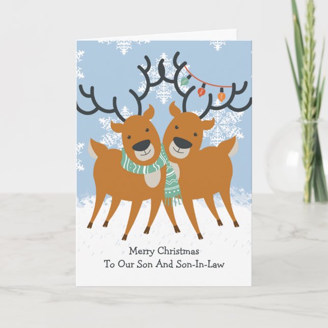 Two Cute Reindeer Gay Pride Christmas Holiday Card (Front)