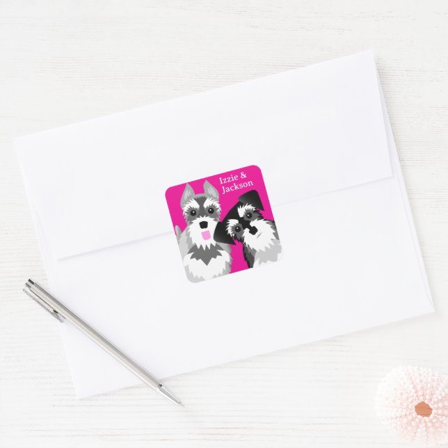 Two Cute Schnauzers Square Sticker (Envelope)