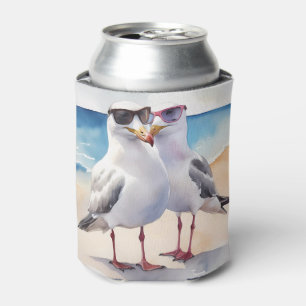 Two Cute Seagulls Inlove Can Cooler