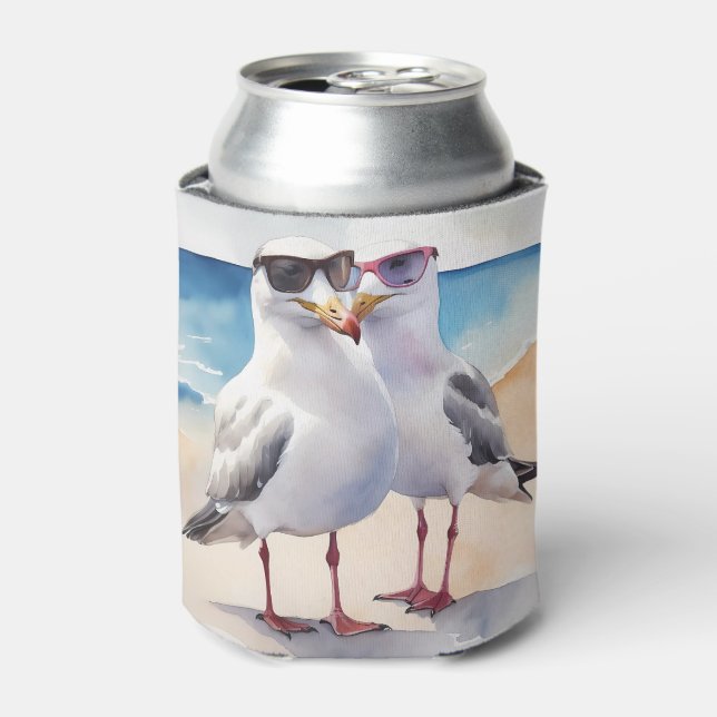 Two Cute Seagulls Inlove Can Cooler (Can Front)