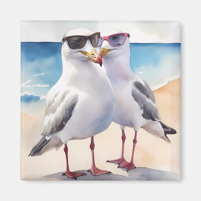 Two Cute Seagulls Inlove Magnet (Front)