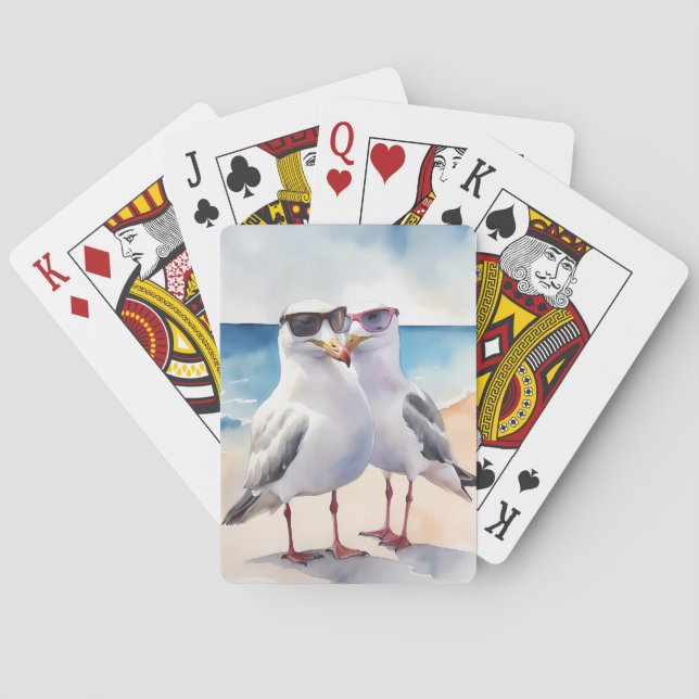 Two Cute Seagulls Inlove Playing Cards (Back)