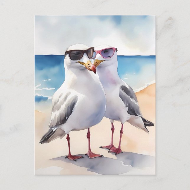 Two Cute Seagulls Inlove Postcard (Front)
