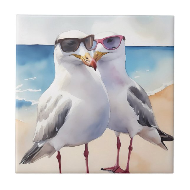 Two Cute Seagulls Inlove Tile (Front)
