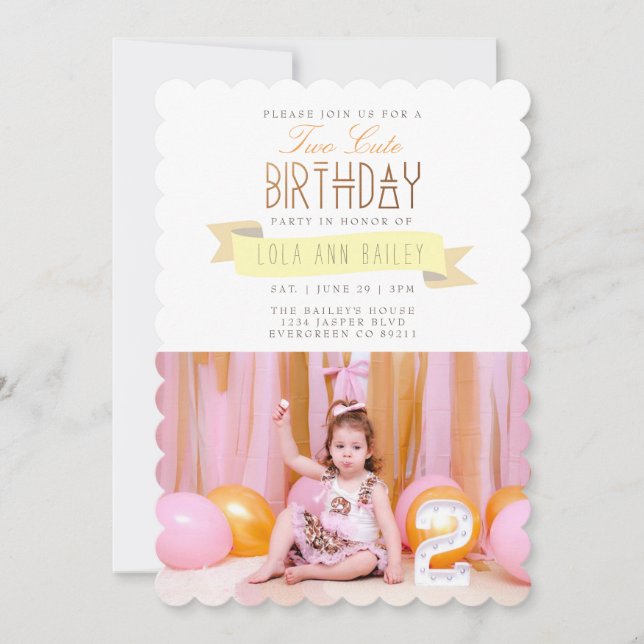 Two Cute | Second Birthday Party Photo Invitation (Front)