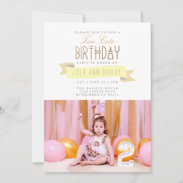 Two Cute | Second Birthday Party Photo Invitation (Front)