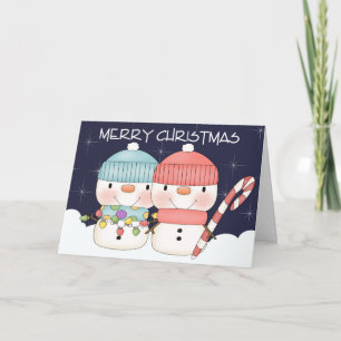 Two Cute Snowman Couple Christmas Holiday Card