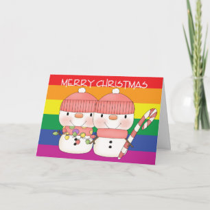 Two Cute Snowmen Lesbian Pride Christmas Holiday Card