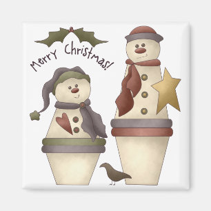 Two Cute Snowmen :: Merry Christmas Design Magnet