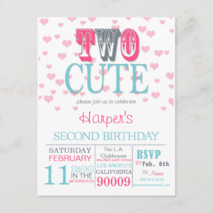 Two Cute Valentine's Day 2nd Birthday Invitation