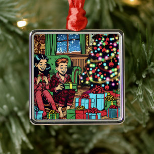 Two Cute Vintage Children Christmas Metal Tree Decoration