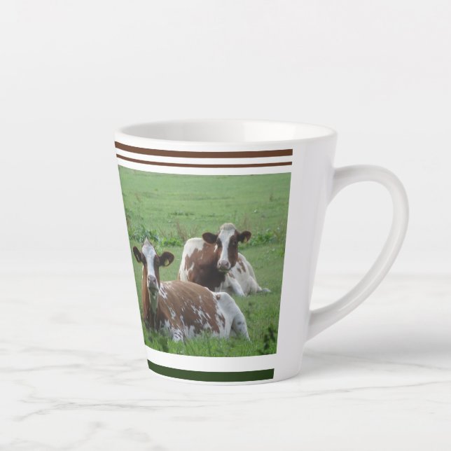 Two Cute White-Brown Cows Design Latte Mug (Right)